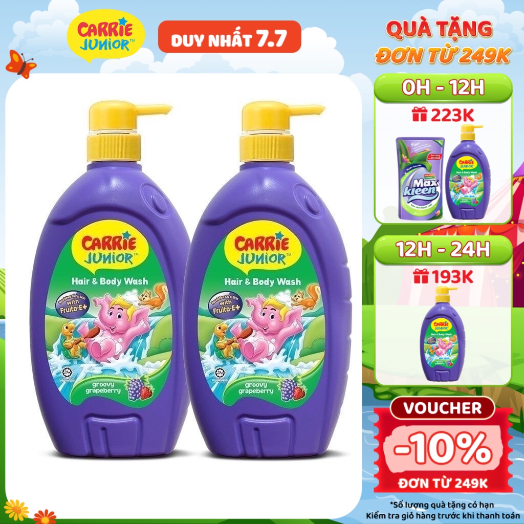 Combo 2 Sữa Tắm Gội cho bé Carrie Junior Hương Grapeberry (700g/chai)