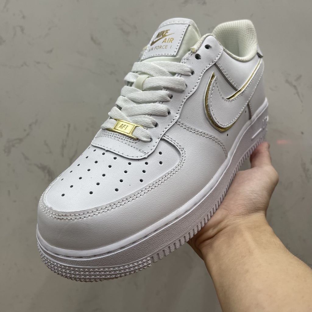 Giày AF1 07 Essential in White and Metallic Gold, AF1 Trắng Móc Vàng - Than.Shoes