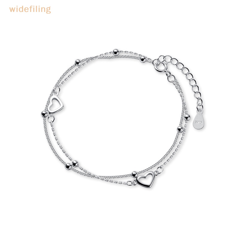 Vòng Tay Hai Lớp Mặt Hình Trái Tim Bằng Bạc Thanh Lịch Cho Nữ