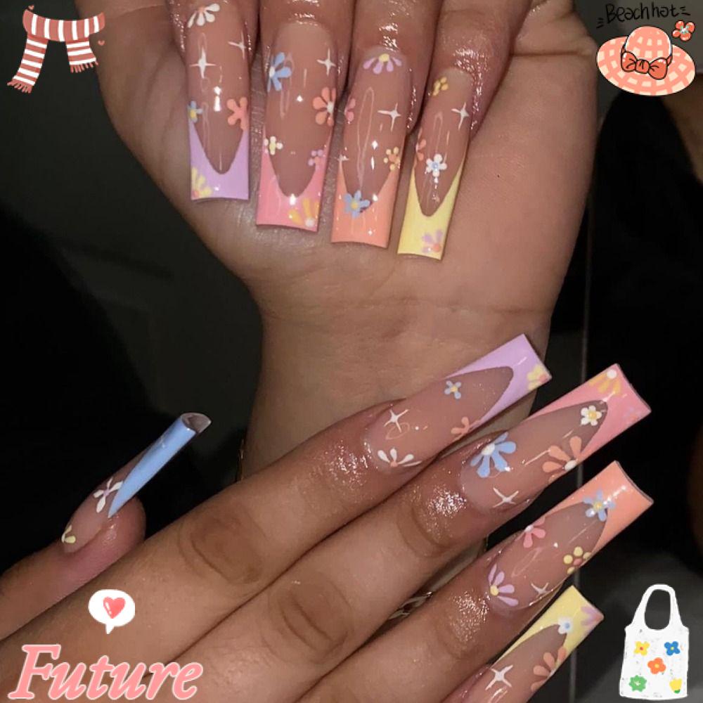 FUTURE Bộ Móng Tay Giả Dáng Dài Che Phủ Toàn Diện Đầu Vuông Thời Trang Cho Nữ