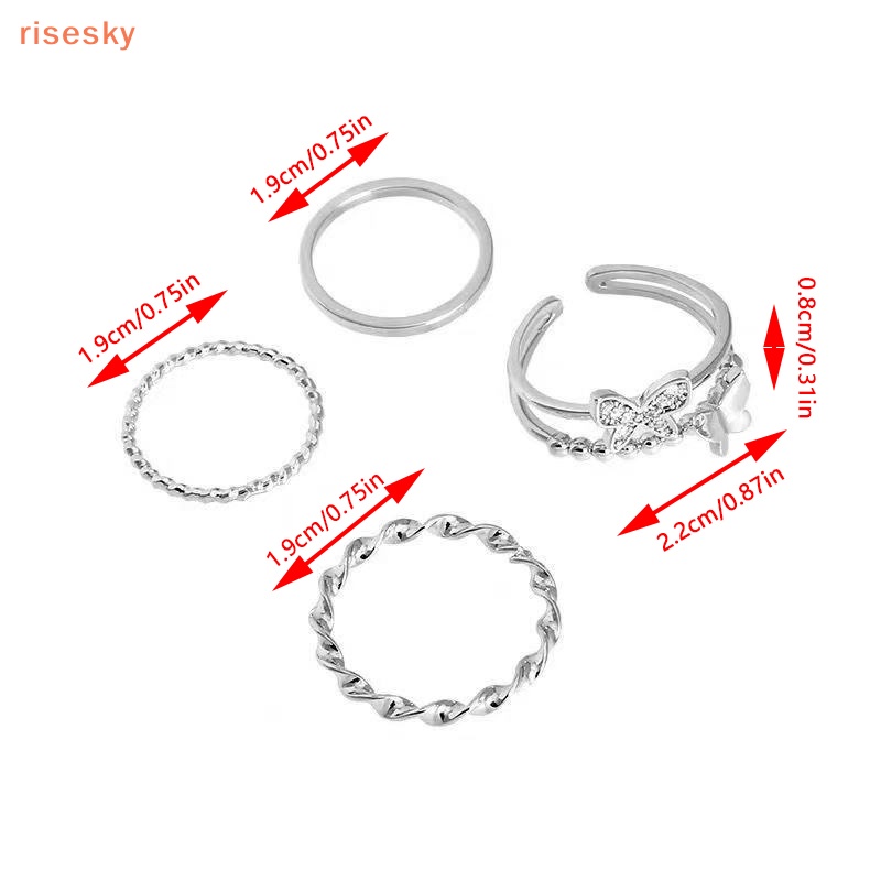 Set 4 Nhẫn Kim Loại Hình Bướm Phong Cách Punk Thời Trang Cho Nữ