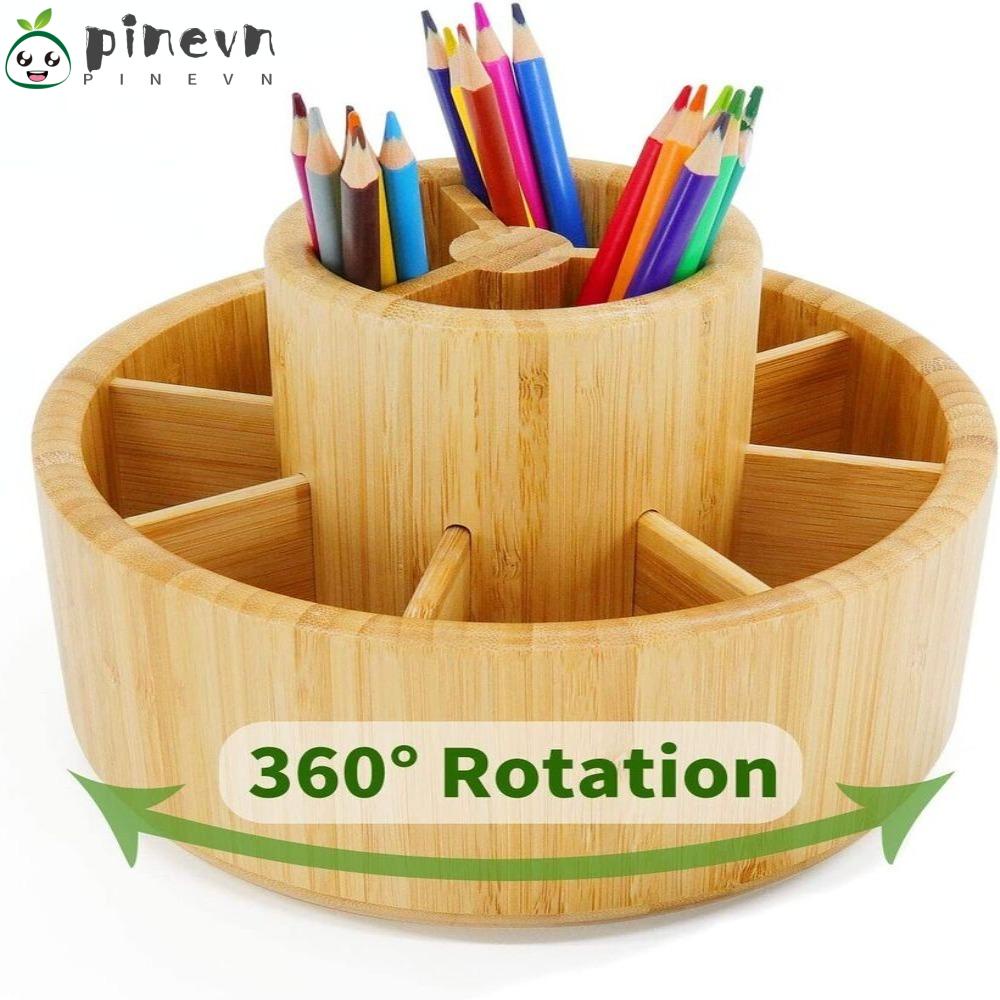 PINEVN Giá Đỡ Bút Bằng Gỗ Hình Tròn Có Thể Xoay Tiện Dụng Cho Nhà Bếp