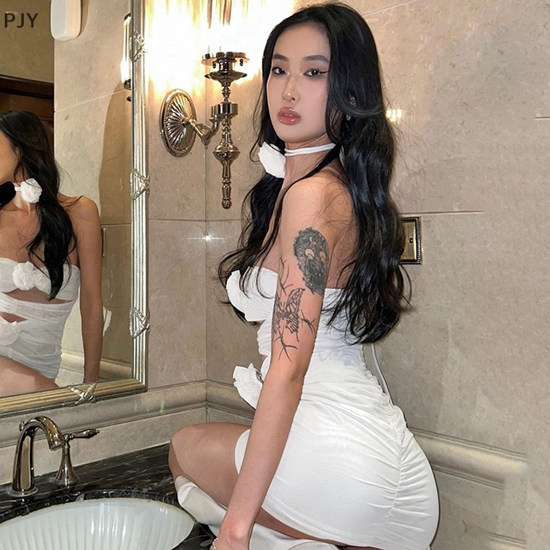 Đầm Hoa Mùa Hè Mini Hở Lưng Khoét Lỗ Gợi Cảm Cho Nữ PJ