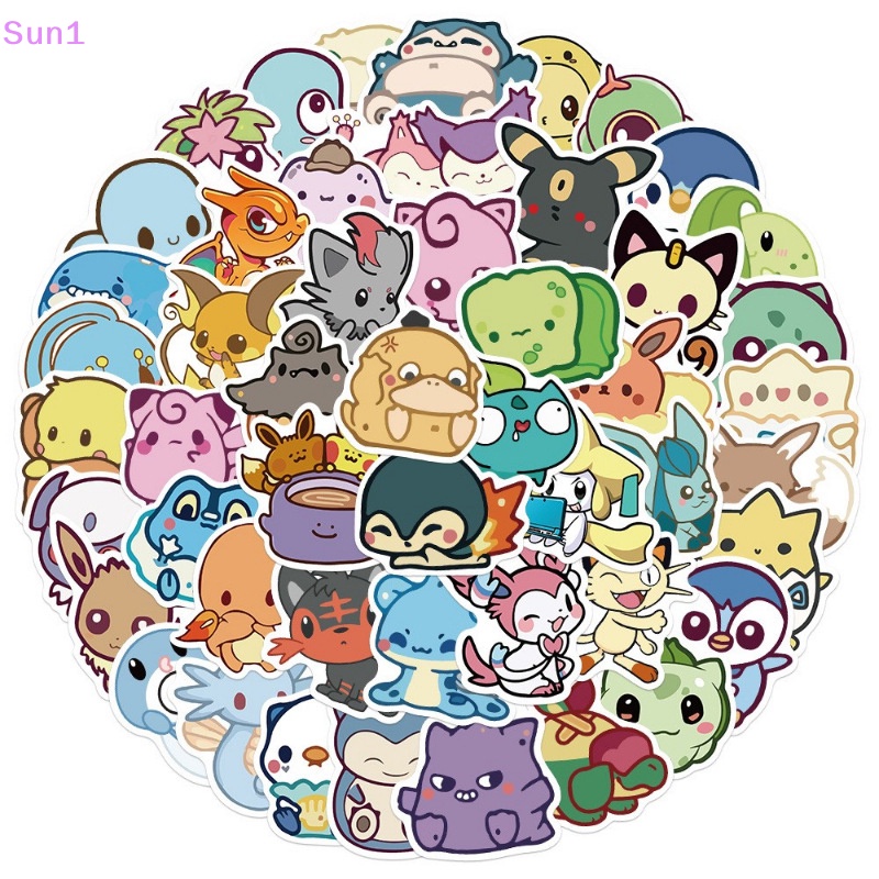 Set 50 Sticker Hoạt Hình Pokemon Đáng Yêu Trang Trí Laptop Vali Ván Trượt