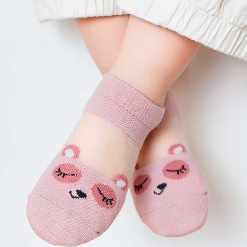 Set 5 Đôi Vớ Cotton Mỏng Phối Lưới Họa Tiết Hoạt Hình Thời Trang Mùa Hè Cho Bé