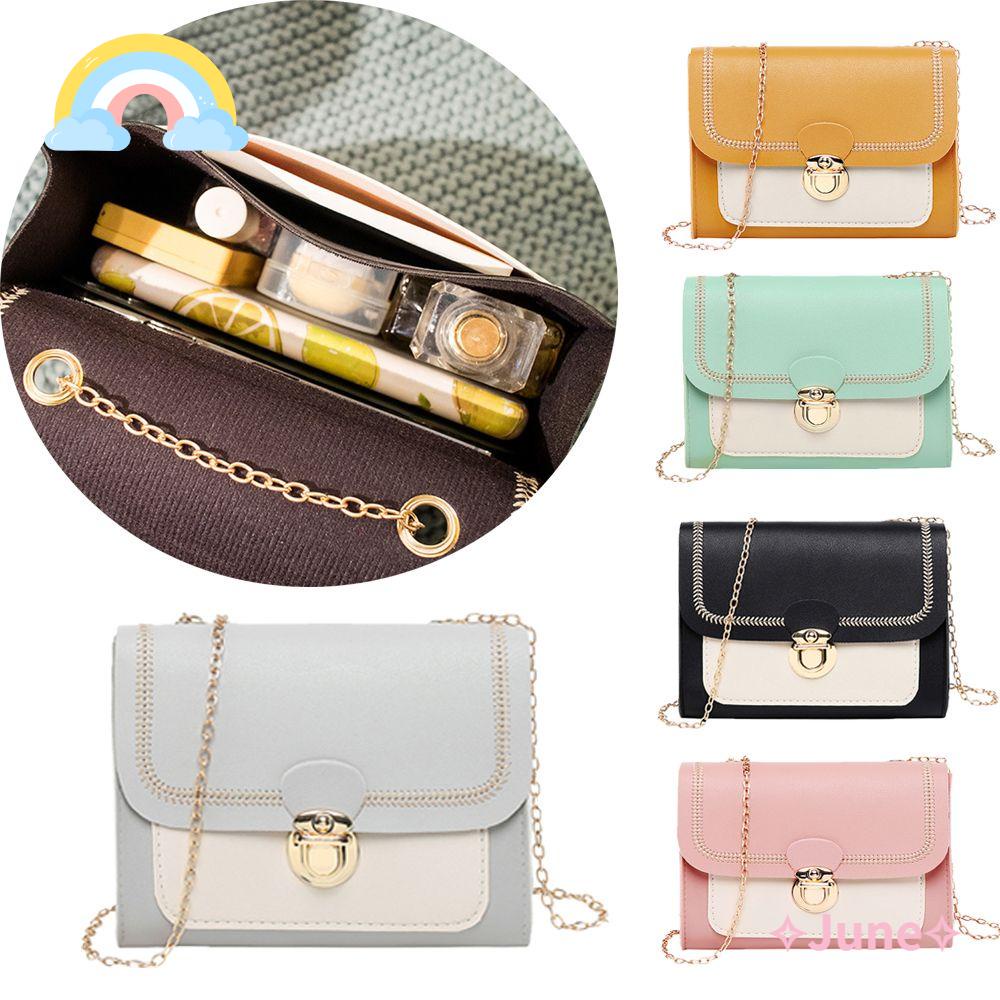 JUNE Túi Đeo Chéo Mini Phối Dây Đeo Sợi Xích Thời Trang Cho Nữ