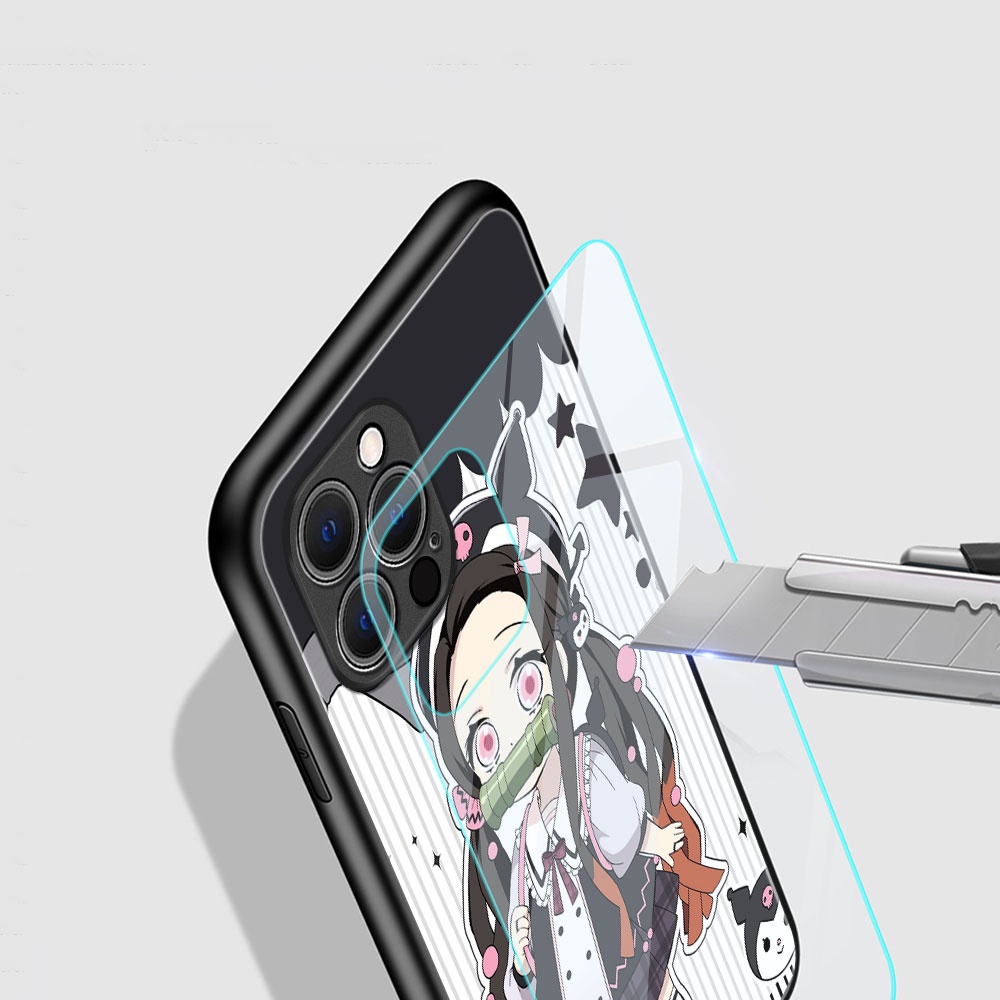 Ốp Điện Thoại Kính Cường Lực In Hình Anime Demon Slayer Nezuko Cho iPhone 14 Pro Max 13 12 11 X XR XS 7 8 Plus SE 2020