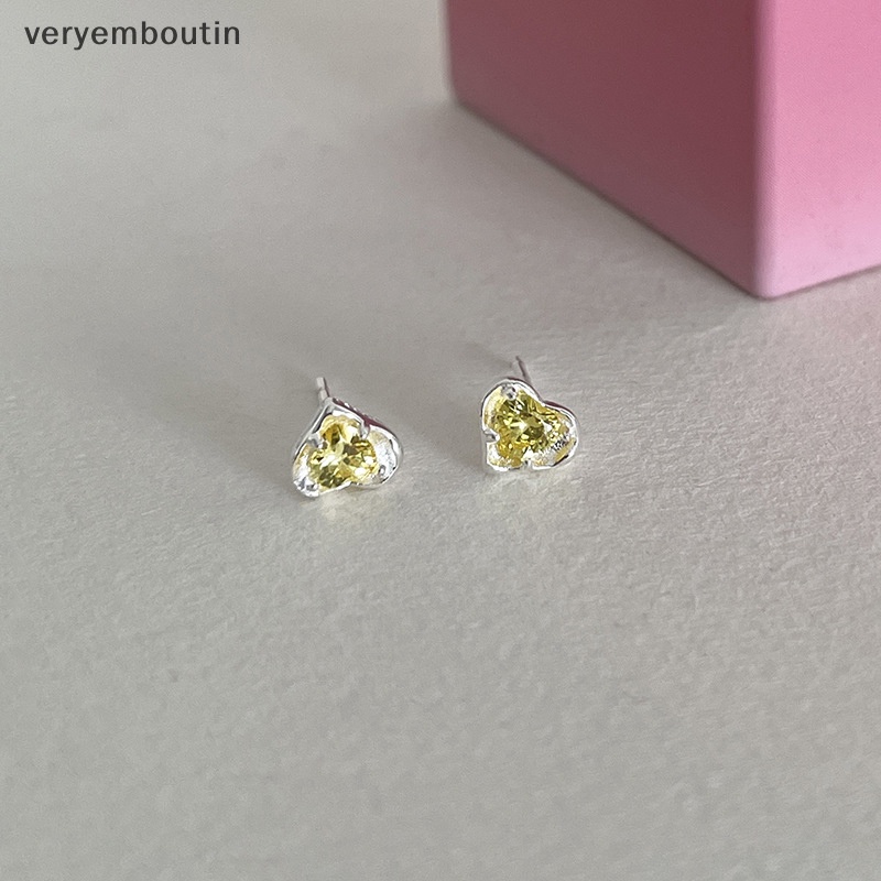 1 Đôi Bông Tai Hình Trái Tim Đính Đá Zircon Nhiều Màu Sắc Thời Trang Dành Cho Nữ