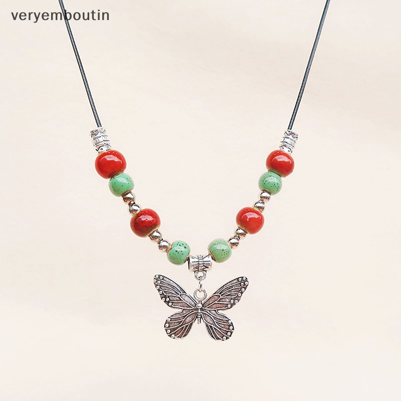 Vòng cổ Hạt Gốm Mặt Hình Bướm Phong Cách Bohemian Cổ Điển