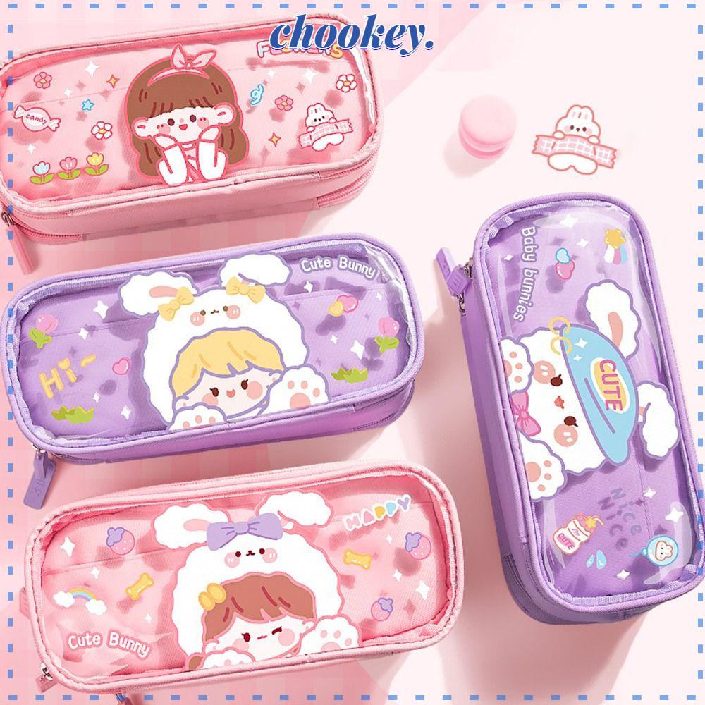 CHOOKEY Túi Đựng Bút Trong Suốt Hình Vuông Có Khóa Kéo Tiện Dụng