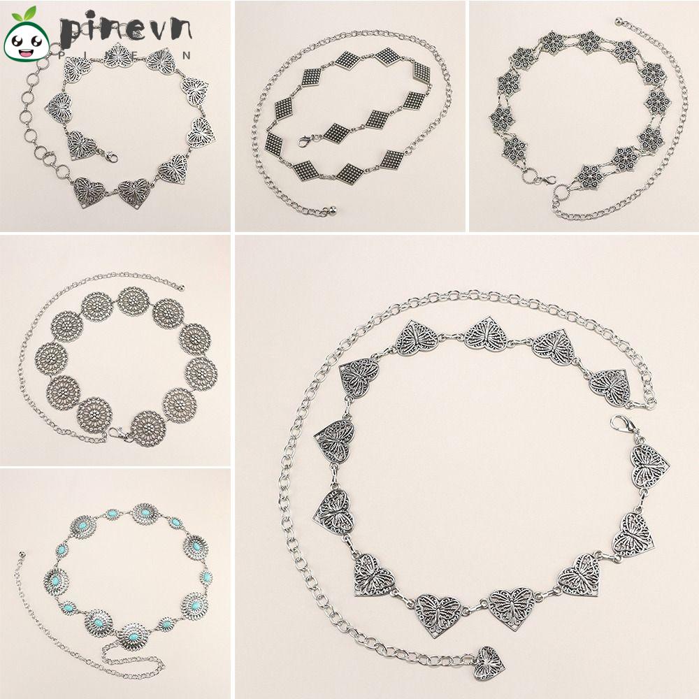 PINEVN Thắt Lưng Dây Xích Bằng Kim Loại Màu Bạc Phong Cách Boho Phương Tây Cho Đầm / Jean / Áo Sweater