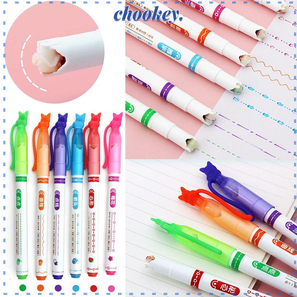 CHOOKEY Bộ 6 Bút Bắt Sáng Dạng Cong Họa Tiết Hoa Graffiti Giáng Sinh