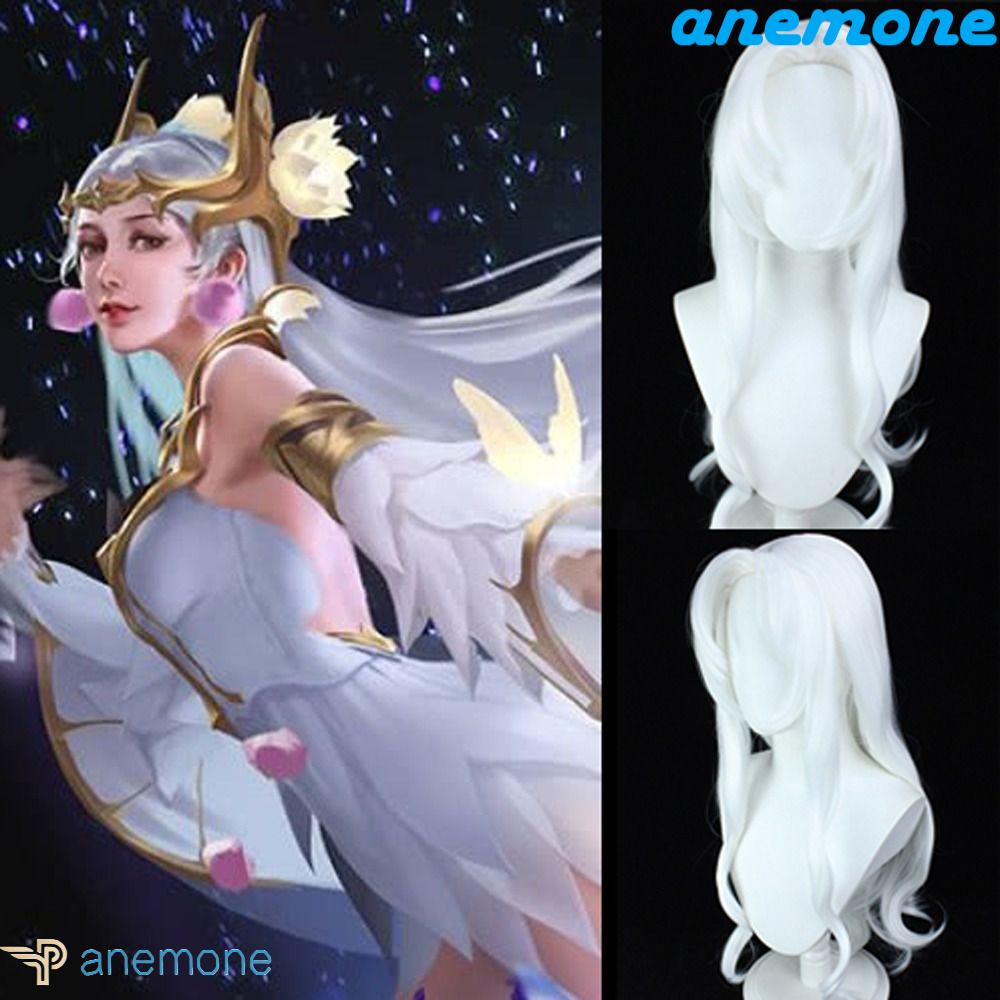 ANEMONE Bộ Tóc Giả Bằng Sợi Tổng Hợp Màu Bạc / Trắng Dùng Hóa Trang Arena Of Valor 5v5