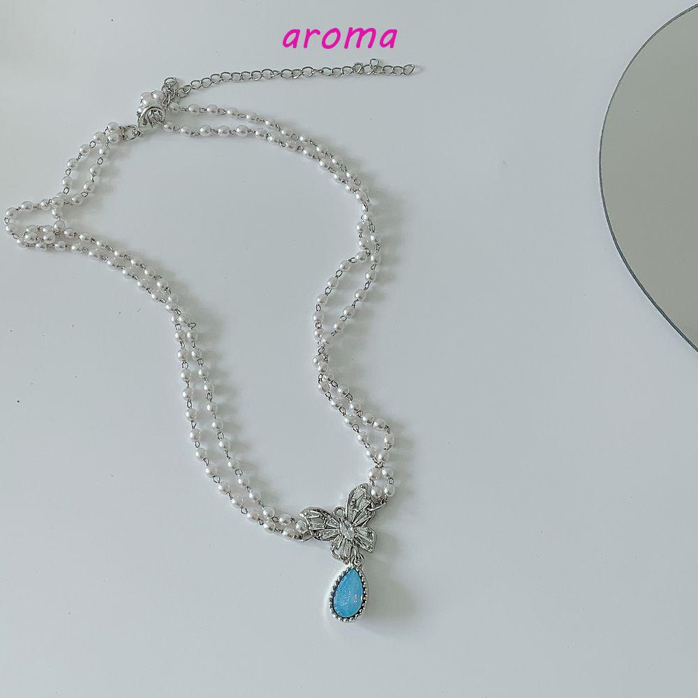 AROMA Vòng cổ Hai Lớp Mặt Hình Bướm / Giọt Nước Thời Trang Cổ Điển Cho Nữ