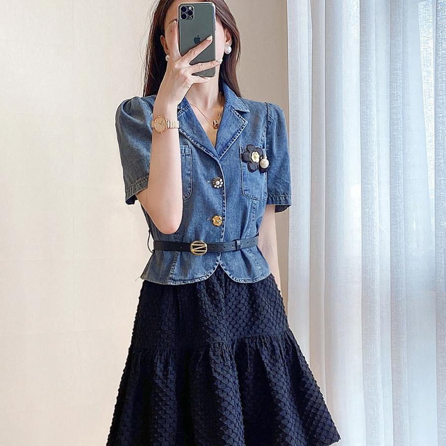 Bộ Áo Thun + Chân Váy Denim Chữ A Phong Cách Phương Tây Thời Trang Mùa Hè 2023 Mới