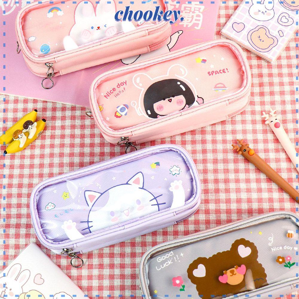 CHOOKEY Túi Đựng Bút Trong Suốt Cỡ Lớn Họa Tiết Hoạt Hình Xinh Xắn