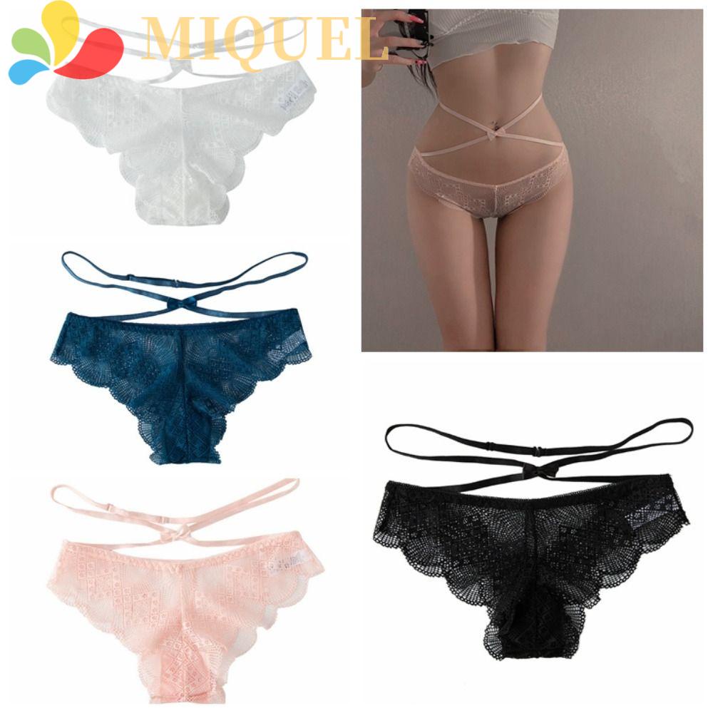 MIQUEL Quần Lót Ren Lưng Thấp Dáng Chữ V Trong Suốt Thoải Mái Cho Nữ