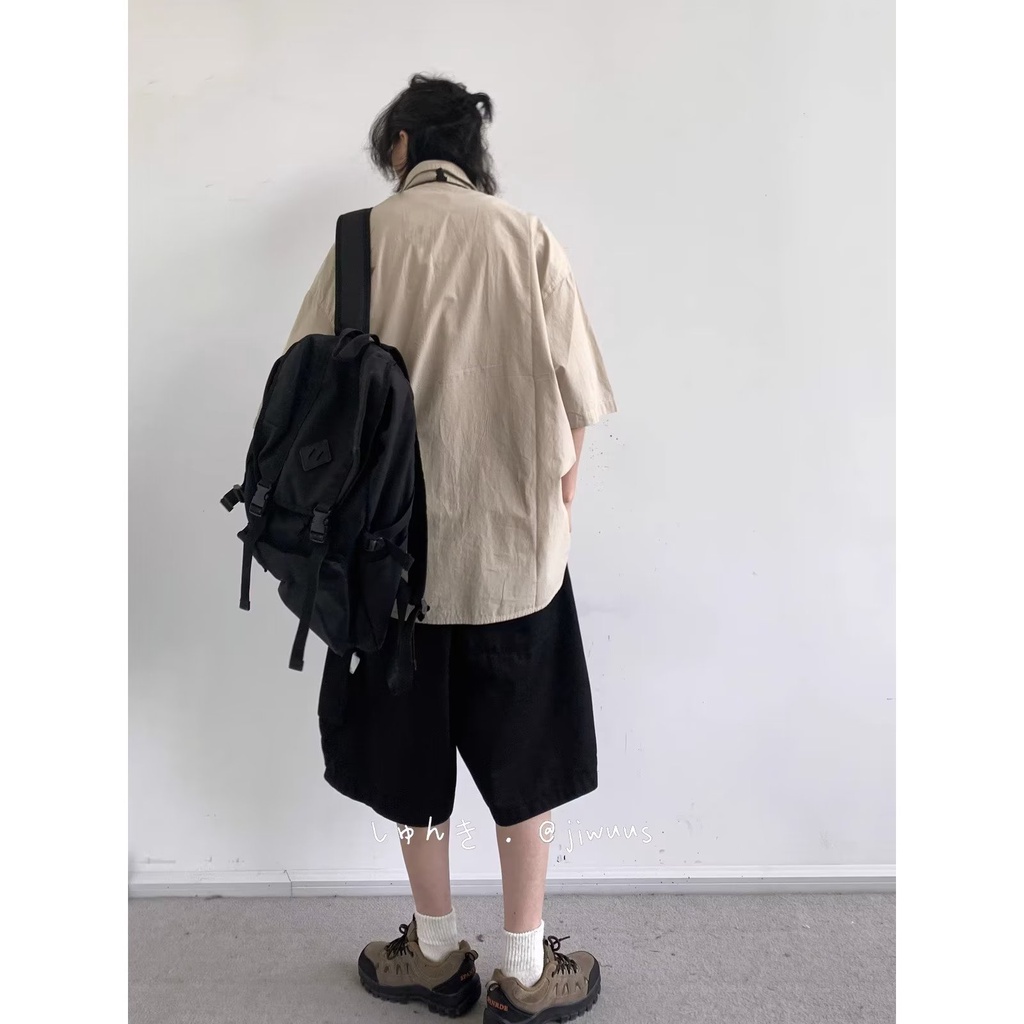 Áo Sơ Mi Tay Lửng Dáng Rộng Màu Trơn Phong Cách Trung Hoa Cổ Điển Thời Trang Mùa Hè Dành Cho Nam Nữ