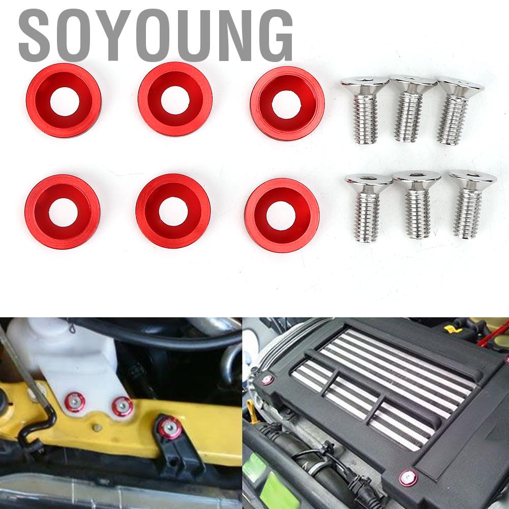Soyoung 6pcs M8 Decorative Red Washers Screws Universal for Automobile Car  Bumper Engine Cover Auto Accessories