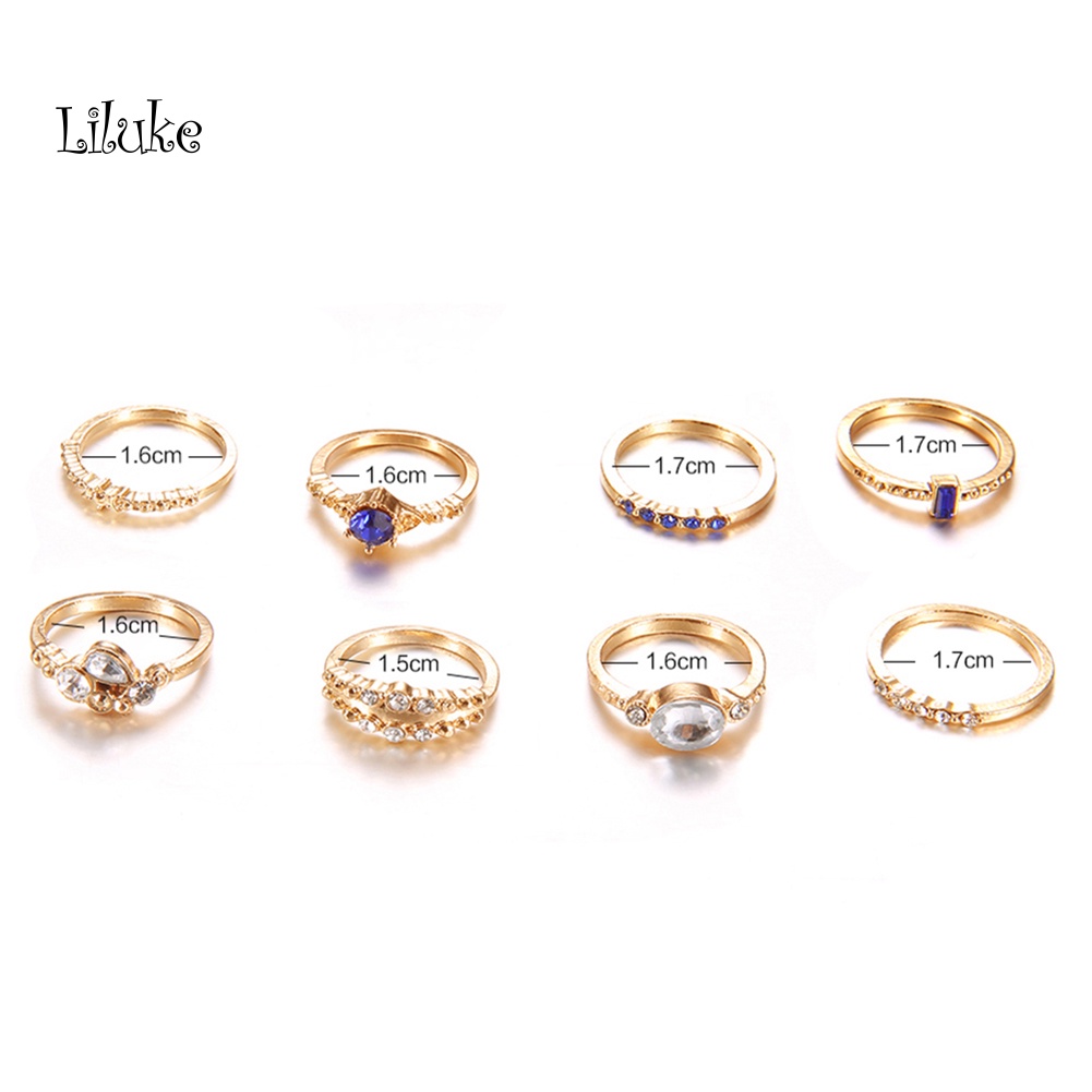 Set 8 NhẫN Đeo KhớP NgóN Tay ĐíNh Kim Cương Giả NhiềU MàU ThờI Trang Cho Nữ