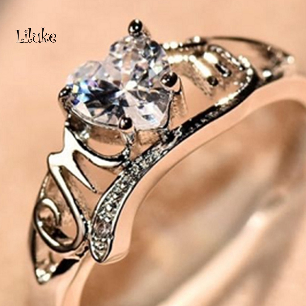 Nhẫn Mạ Bạc Trang Trí Hình Trái Tim Đính Đá Thời Trang Cho Nữ