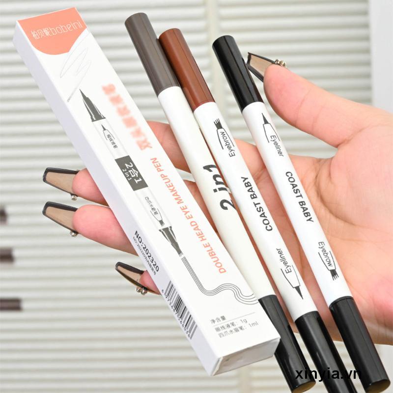 Bút Kẻ Lông Mày Kiêm Bút Kẻ Mắt Dạng Lỏng Hai Đầu Không Thấm Nước