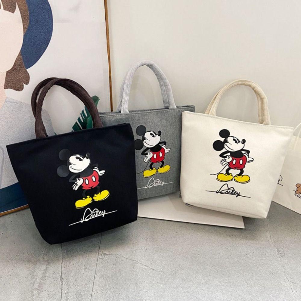 Túi tote Đeo Vai / Xách Tay Đơn Bằng Vải Bạt Có Khóa Kéo In Hình Chuột mickey Thời Trang Sức Chứa Lớn Cho Nữ