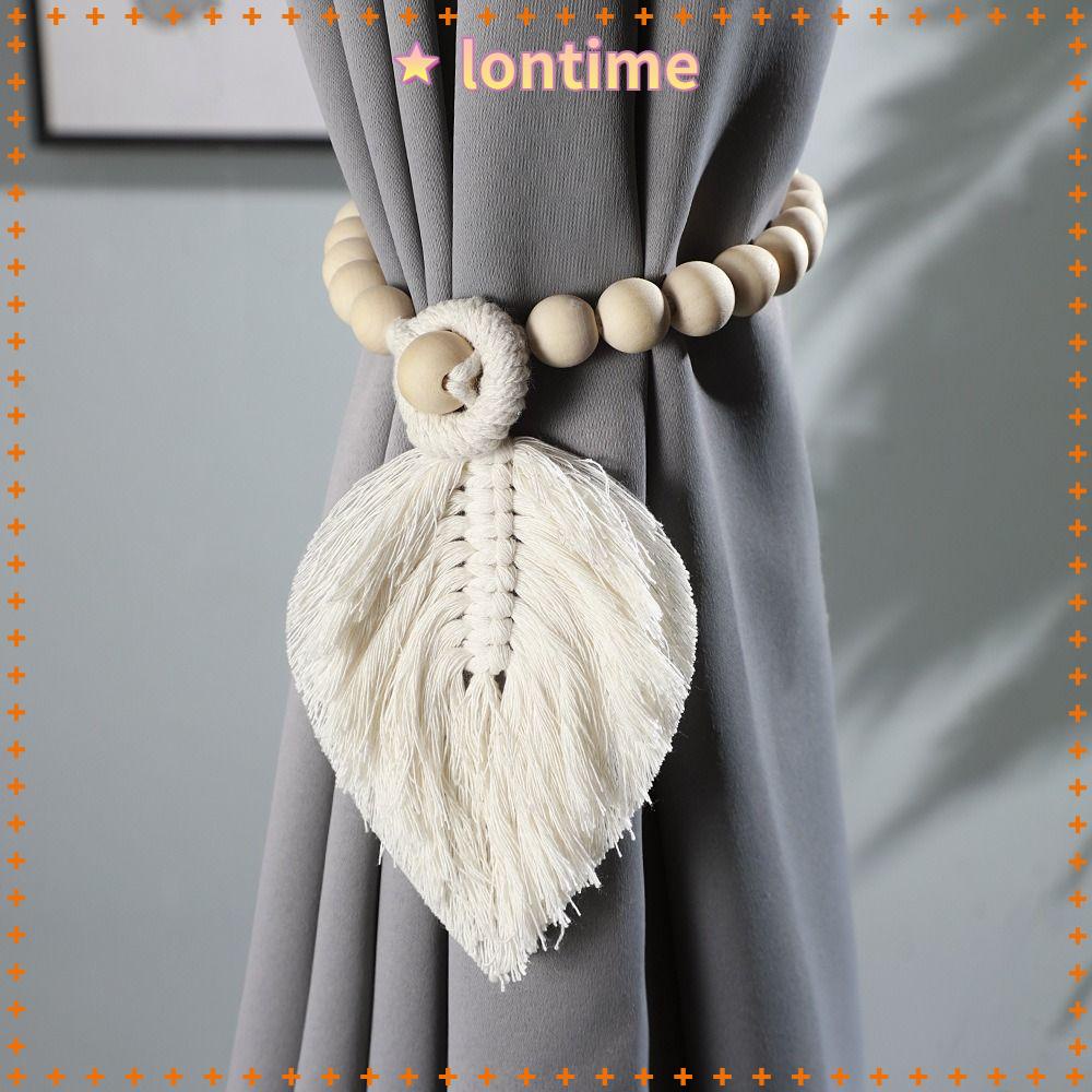 LONTIME Dây Cột Rèm Cửa Sợi Cotton Màu Trắng Đính Hạt Gỗ Tua Rua Đa Năng Tiện Dụng Cho Gia Đình