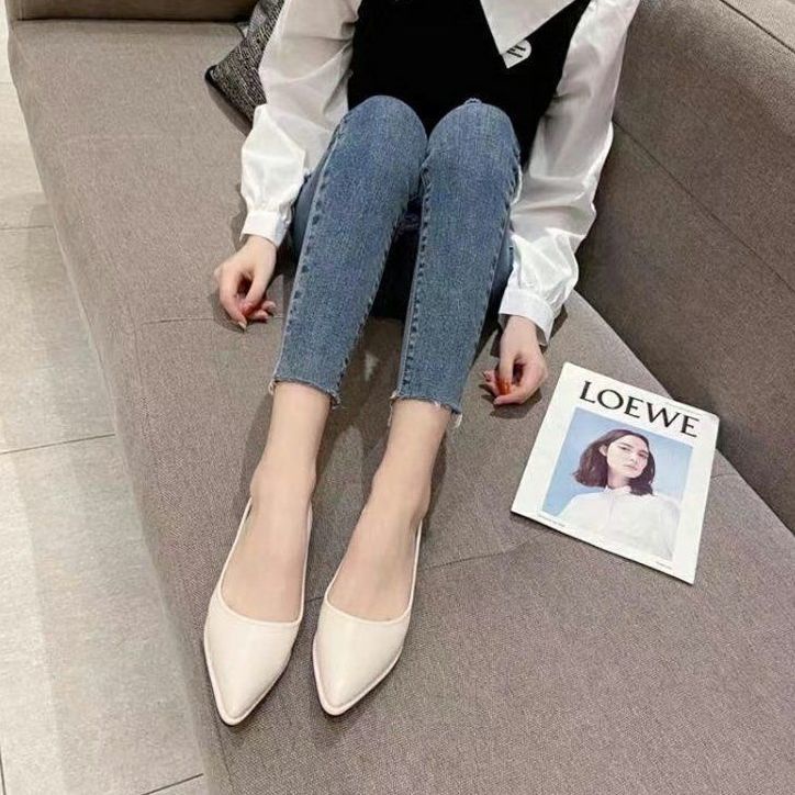 Giày Búp Bê Da Mũi Nhọn Thời Trang Dành Cho Nữ