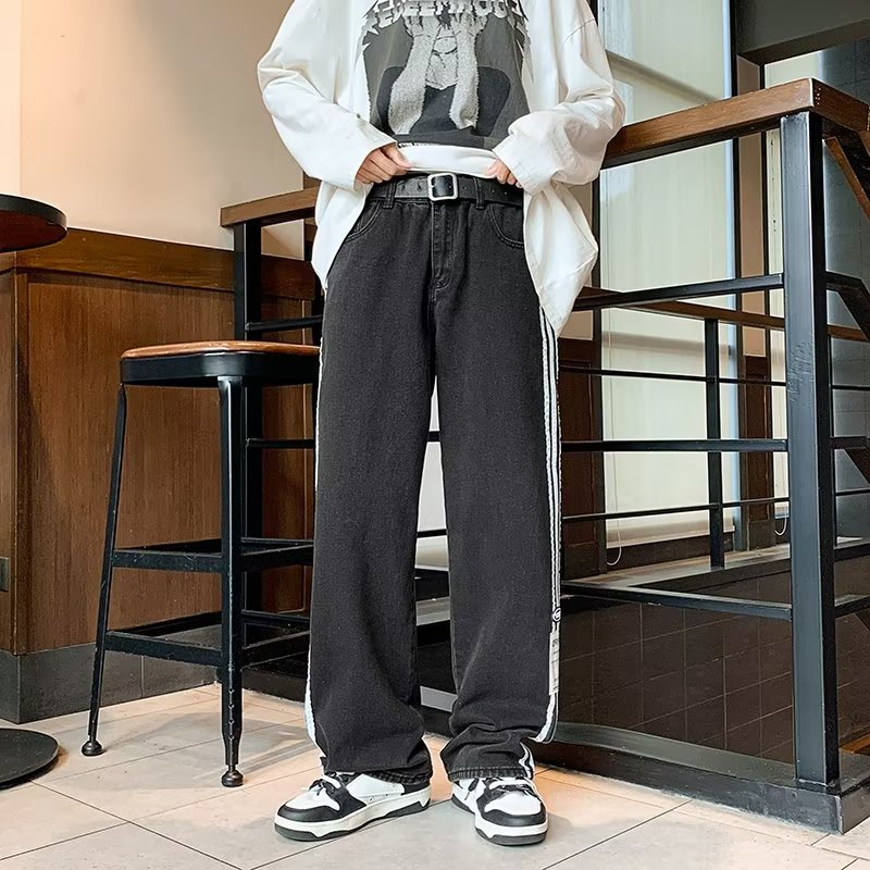 Quần Dài Ống Rộng Họa Tiết Kẻ Sọc Lót Lông Cừu Thời Trang Đường Phố Mỹ Cá Tính Cho Nam