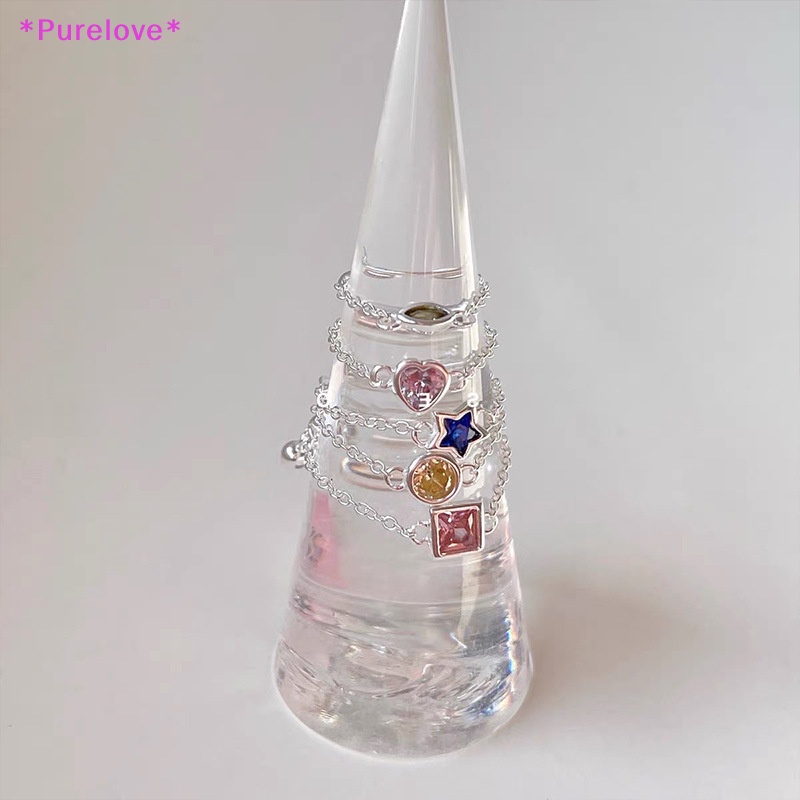 Nhẫn Cưới Mạ Vàng / Bạc 2K Đính Đá Zircon Hình Ngôi Sao / Trái Tim Có Thể Điều Chỉnh Kích Thước Mới