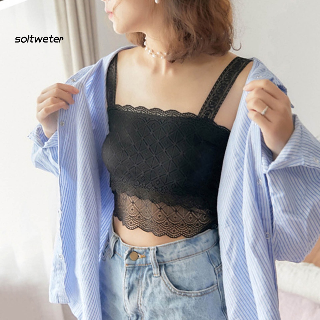 Áo Lót Ren Không Tay Có Mút Đệm Ngực Màu Sắc Đơn Giản Thoải Mái Dành Cho Nữ