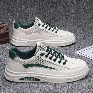 Giày sneaker da cổ thấp đế mềm cột dây thoáng khí thoải mái hợp thời trang cho nam