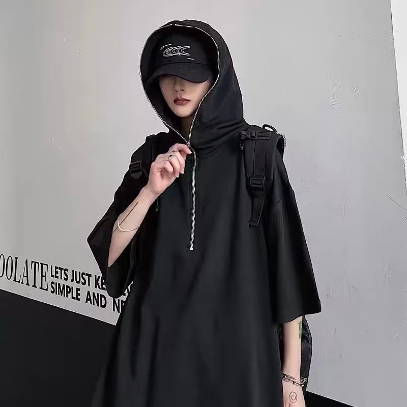 Áo Thun Ngắn Tay Có Nón Trùm Và Khóa Kéo Một Nửa Dáng Rộng Thời Trang Mùa Hè Đơn Giản áo Hoodie Chính Hãng áo Hoodie Bigsize  Phong Cách Hip Hop Mỹ Dễ Phối Đồ Dành Cho Bạn Nữ