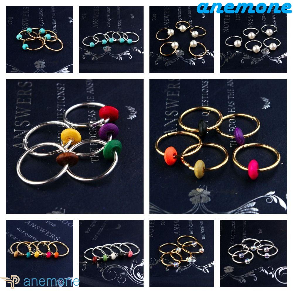 ANEMONE Bộ 5 Vòng Kẹp Bện Tóc Đính Hạt Màu Ngọc Lam Phong Cách Hip hop Cho Nữ / Bé Gái / Trẻ Em