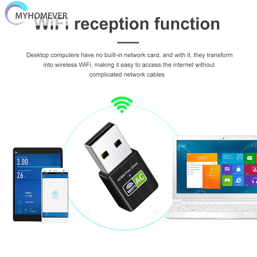 Thiết Bị Nhận Tín Hiệu WiFi 600Mbps USB Hai Băng Tần Kép Cho Máy Tính Để Bàn / Laptop