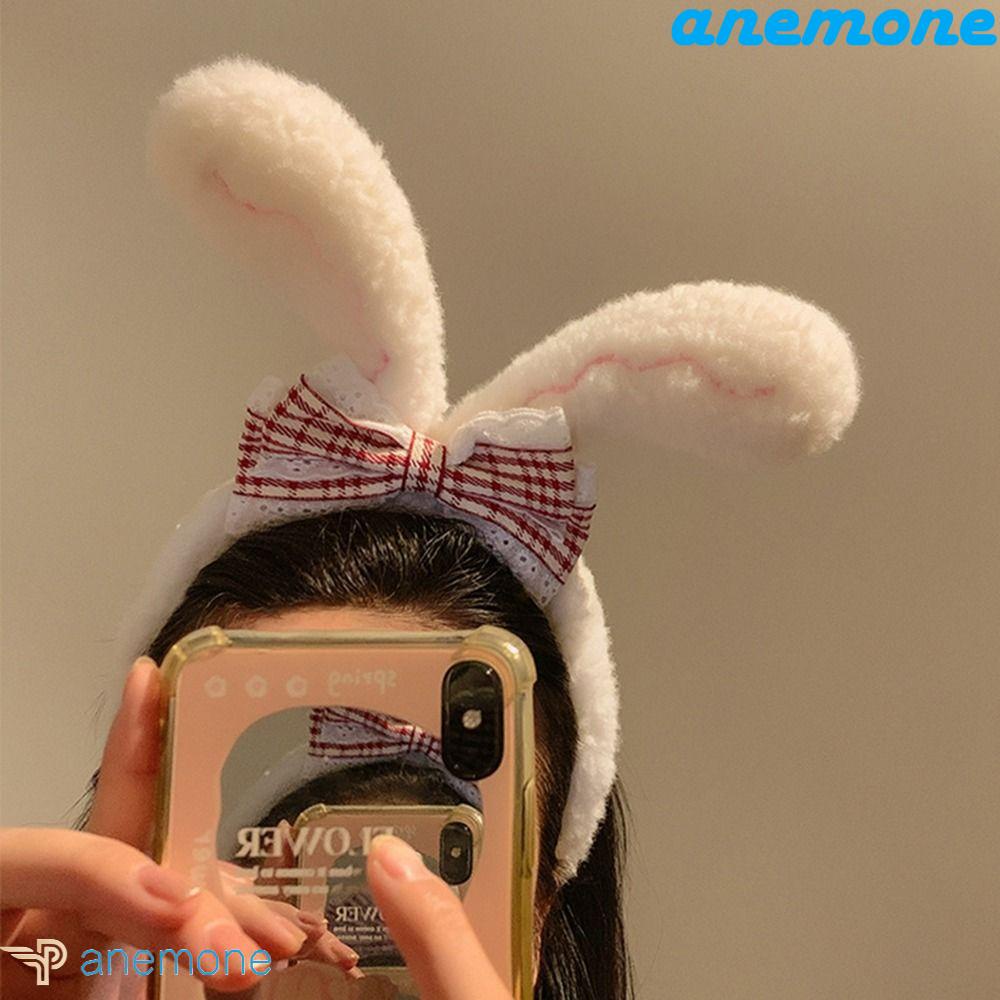 ANEMONE Băng Đô Cài Tóc Phủ Lông Đính Nơ Họa Tiết Hoạt Hình Phong Cách Retro Thời Trang Thu Đông Cho Nữ