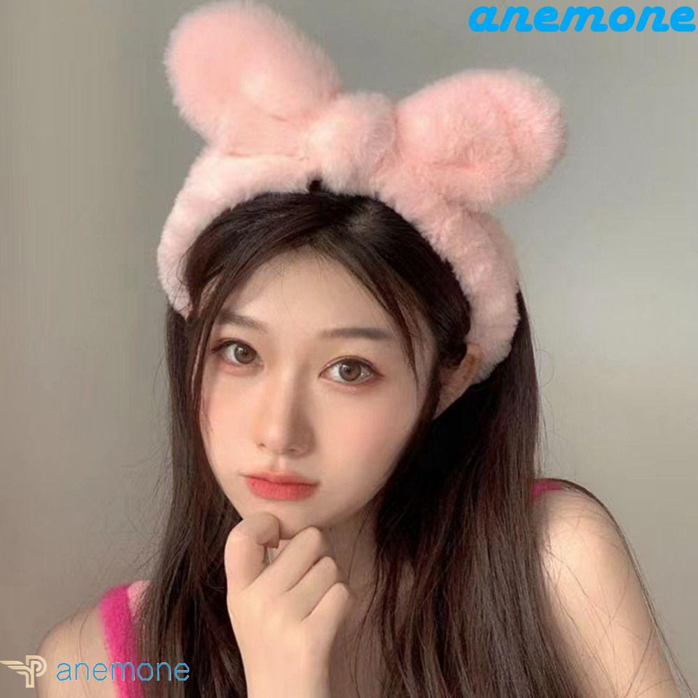 ANEMONE Băng Đô Cài Tóc Trang Điểm Hình Tai Thỏ Hoạt Hình Bằng Vải Bông Không Trượt Thời Trang Sáng Tạo