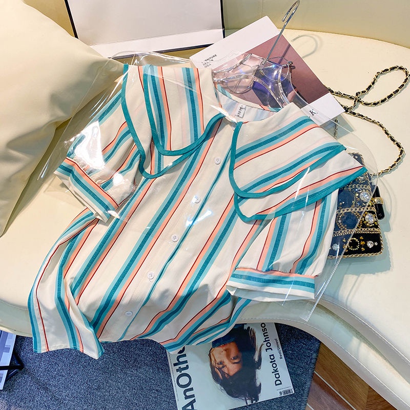 Áo Sơ Mi Hai Lớp Cổ Búp Bê Màu Sắc Tương Phản Thời Trang Dành Cho Nữ