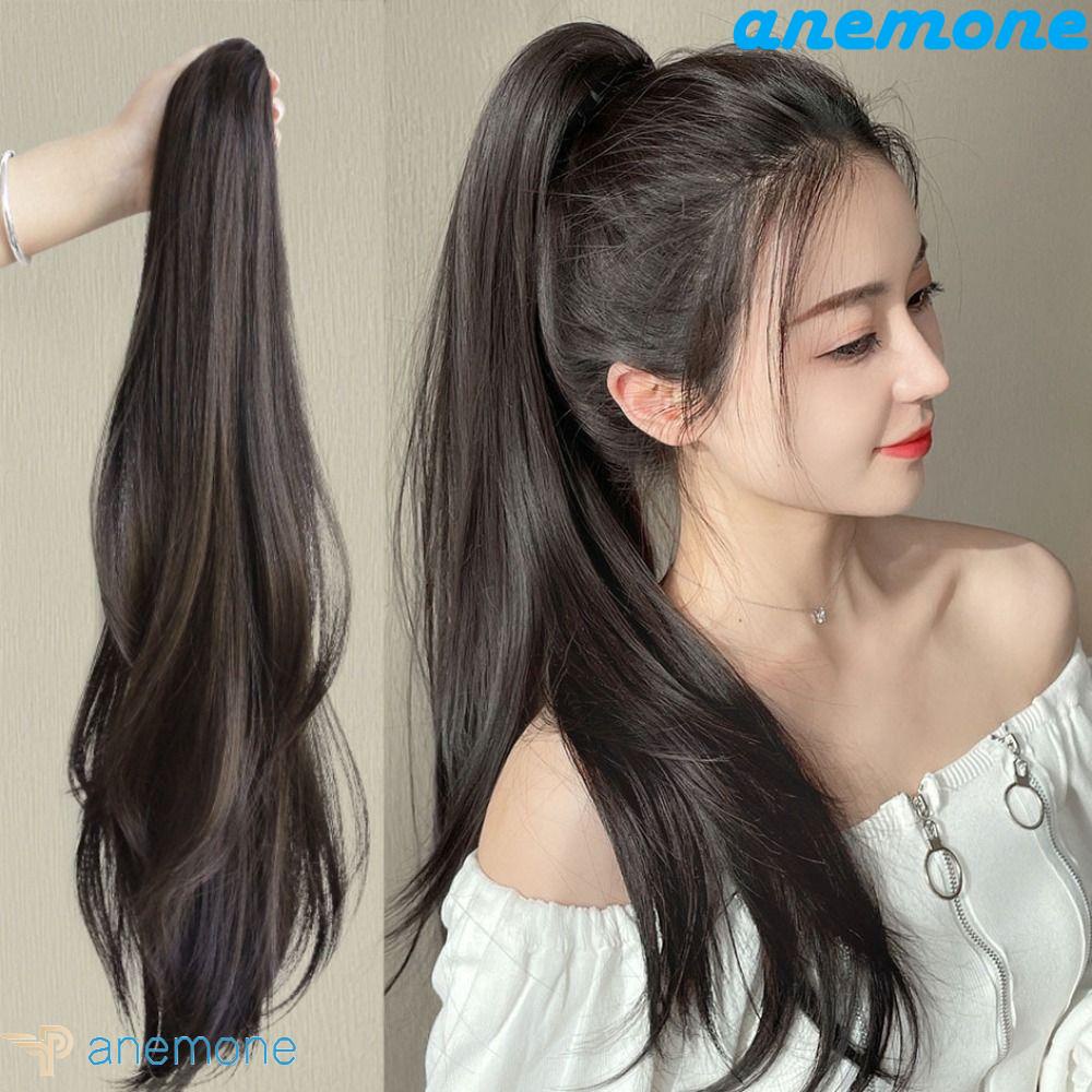 ANEMONE Tóc Giả Đuôi Ngựa Xoăn Dài Màu Đen Ngọt Ngào Dễ Thương Dành Cho Nữ