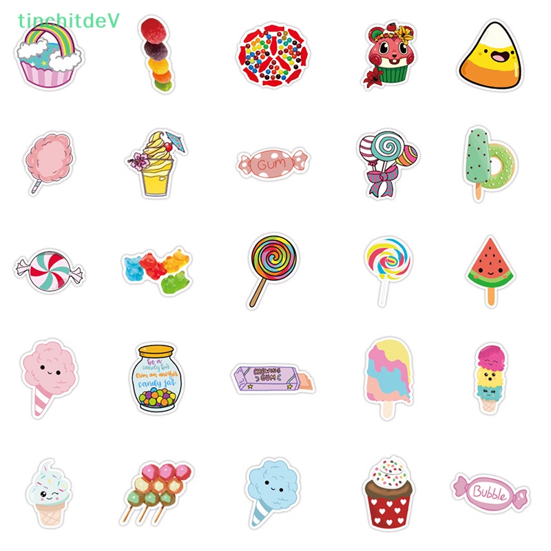 [TinchitdeV] Set 50 Miếng Dán Nhiều Màu Sắc Thực Phẩm / Kẹo / Va Li Du Lịch / Guitar / Guitar