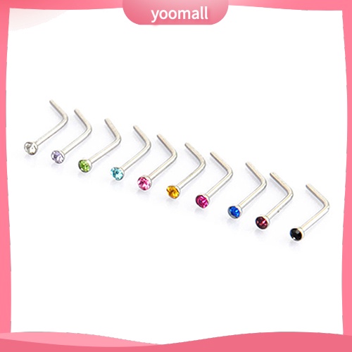 Set 10 Khuyên Mũi Thép Không Gỉ Đính Đá Nhân Tạo Thời Trang