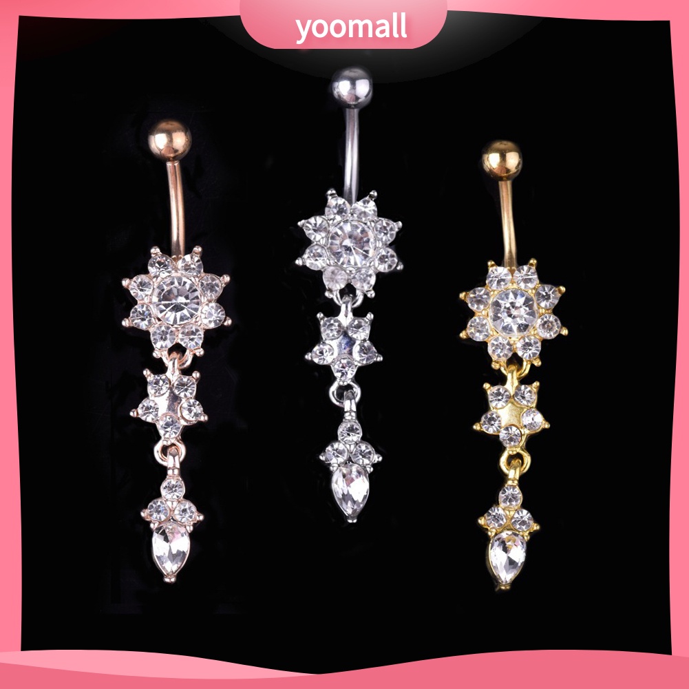 Khuyên Rốn Bằng Thép Không Gỉ Hình Hoa Đính Đá Cá Tính