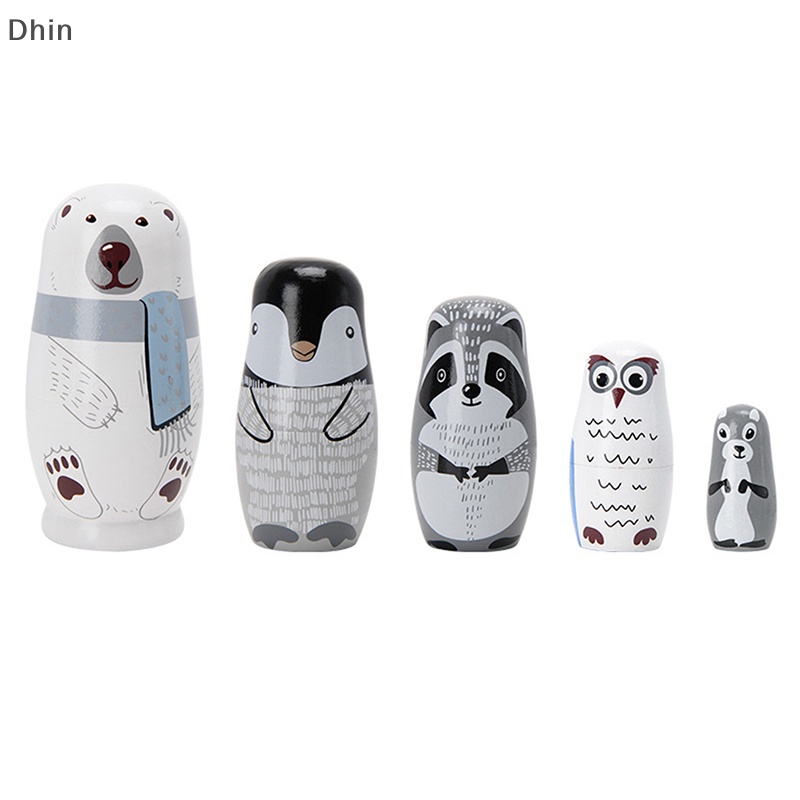 [Dhin] 5 Pcs Cartoon Animal Matryoshka Russian Nesg Dolls Matrioska Babushka COD