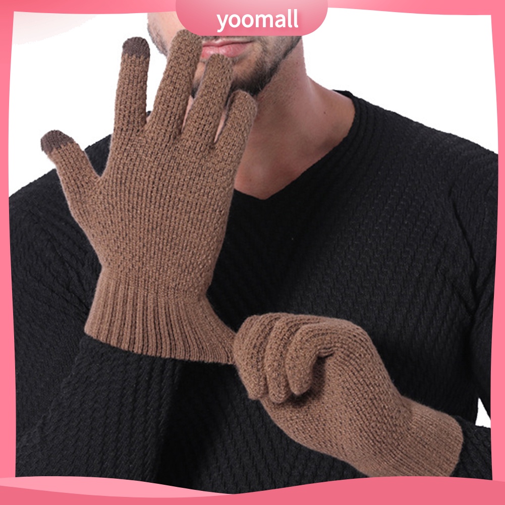 [YM] Găng Tay Len Dệt Kim Dày Dặn Giữ Ấm Mùa Đông Có Thể Dùng Màn Hình Cảm Ứ