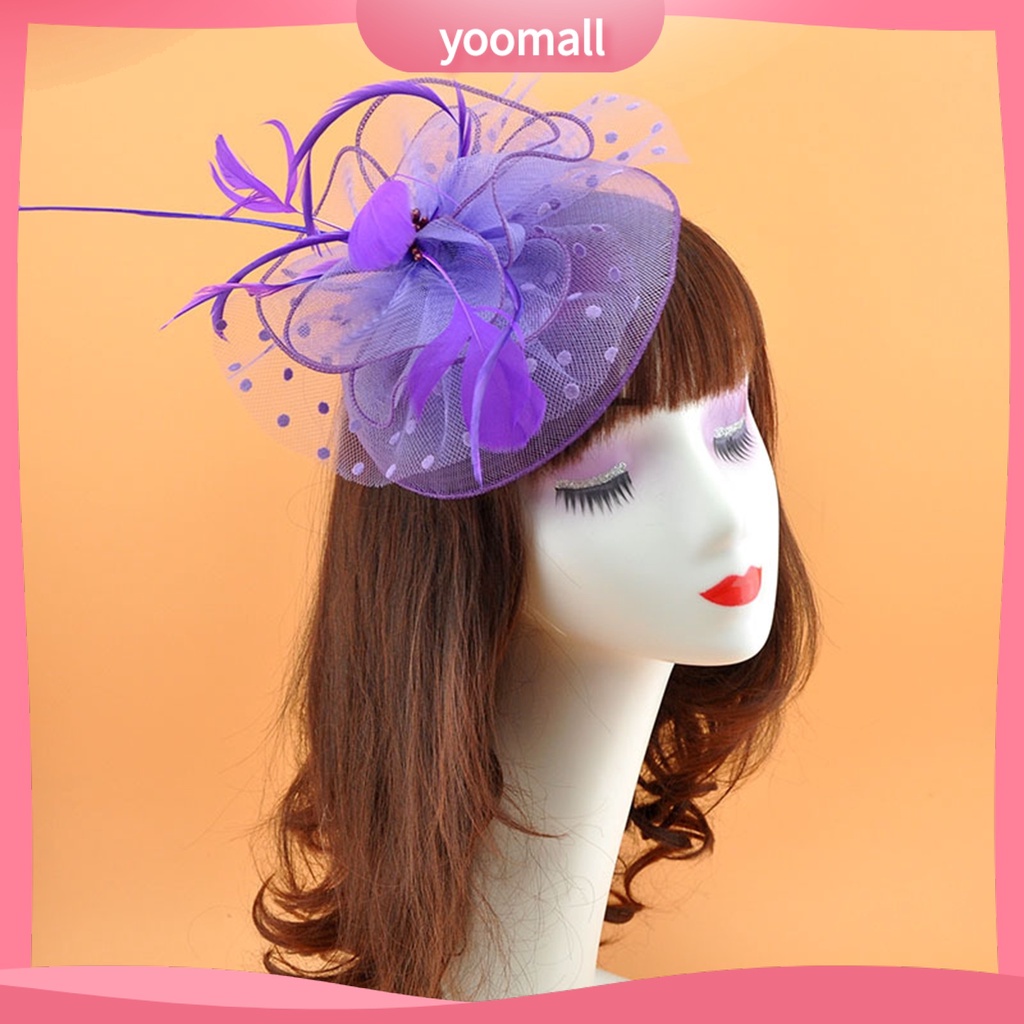 Băng Đô Cài Tóc Phối Lưới Đính Lông Vũ Thời Trang Cho Cô Dâu