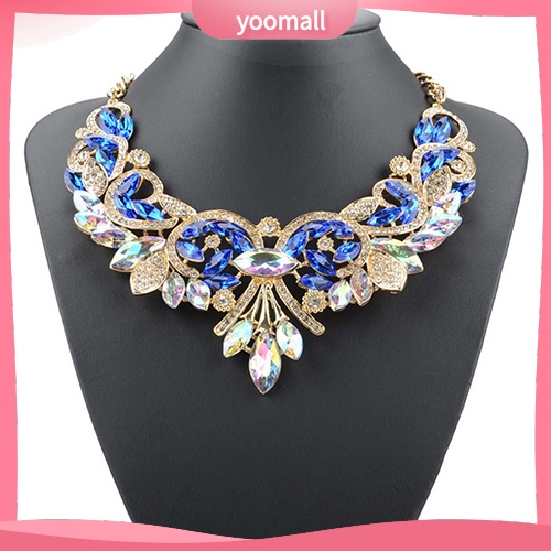 [YM] Vòng Cổ Choker Hình Hoa Đính Kim Cương Giả Nhiều Màu Sắc
