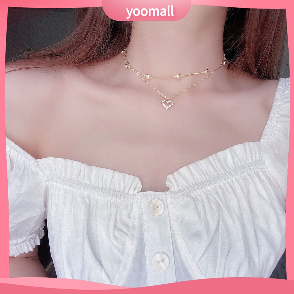 Vòng cổ Hai Lớp Mặt Trái Tim Đính Đá Thời Trang Dành Cho Nữ