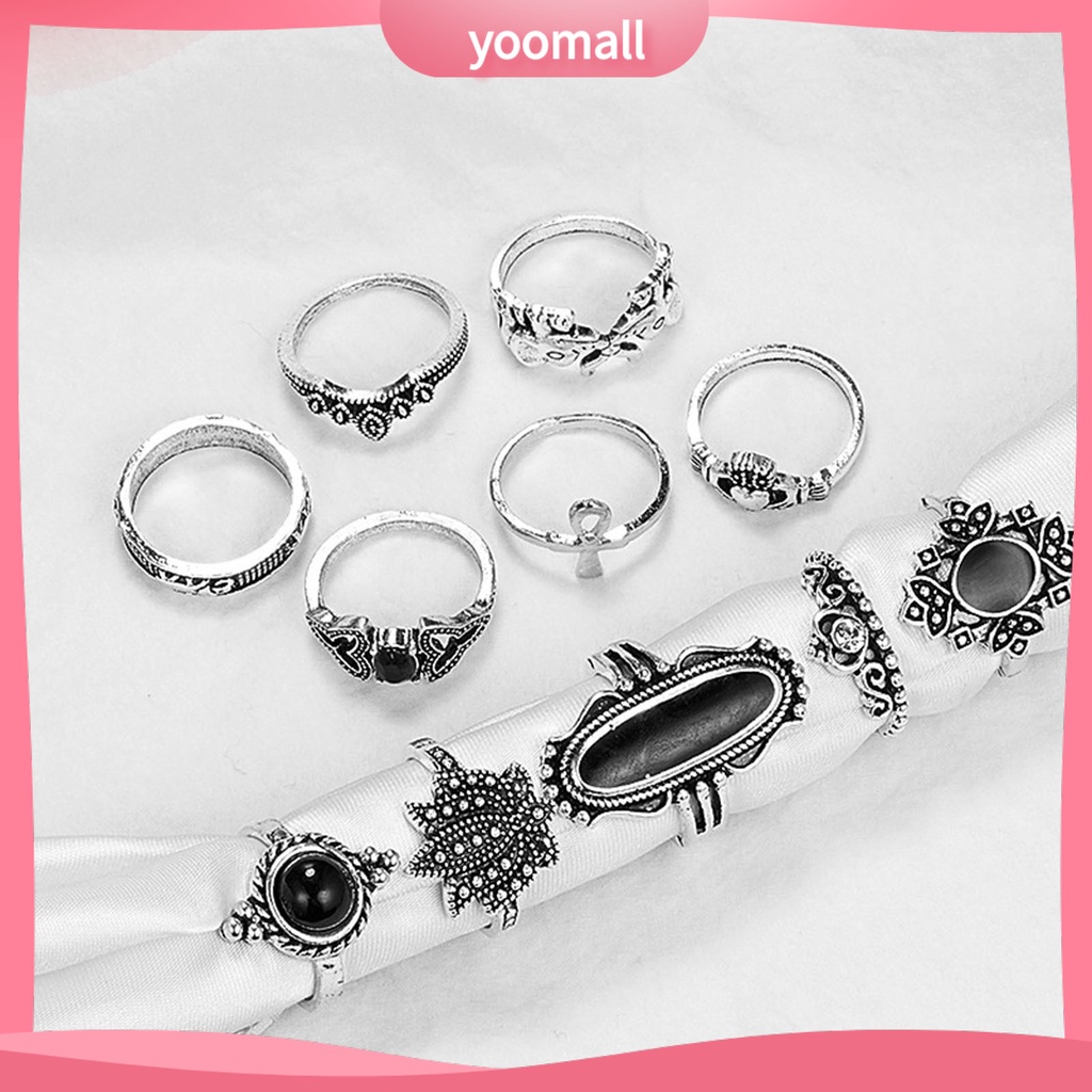 Set 11 Nhẫn Đeo Khớp Ngón Tay Màu Đen Phong Cách Bohemia