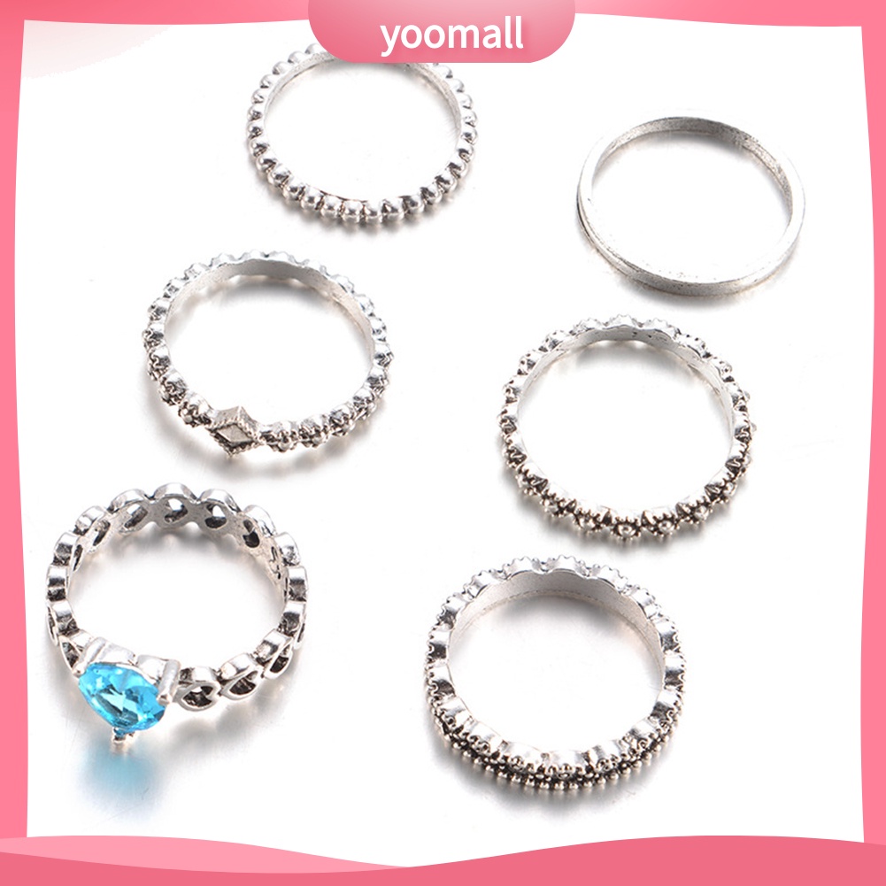 Set 6 Nhẫn Đốt Ngón Tay Nhiều Kiểu Đính Đá Phong Cách Boho